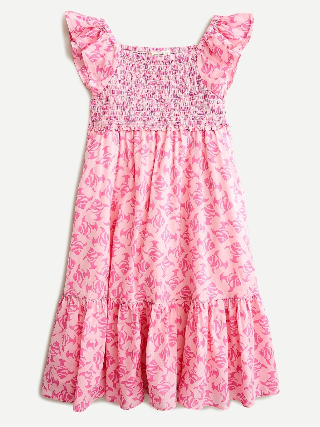 J Crew Crewcuts Girls' Pink Smocked Ruffle Dress Fish Print Size 8